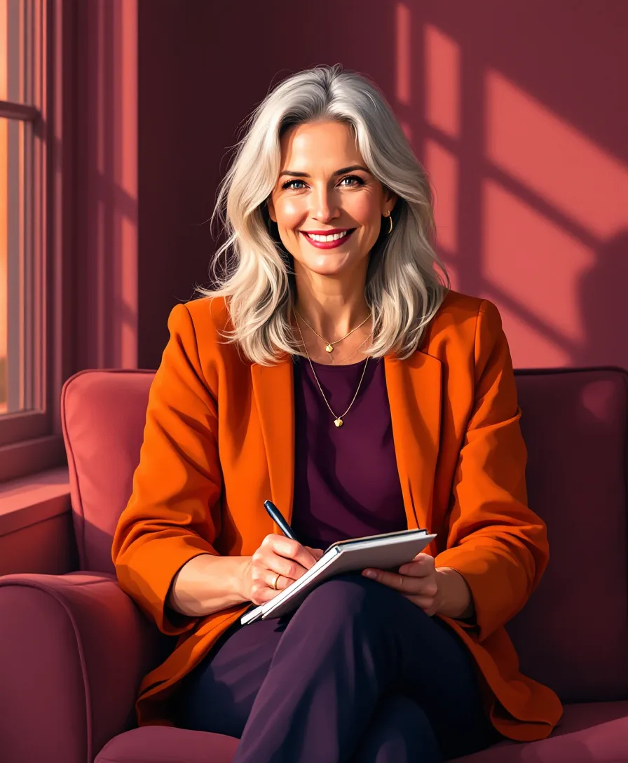 Illustrated portrait of Marta Ellison, founder and coach at Lantern & Ledger